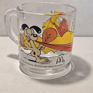 Vintage 1978 - Garfield Odie McDonalds Clear Glass Coffee Mug Cup - Jim Davis